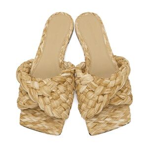 Bottega Veneta Stretch Raffia Slides, Sz 39.5